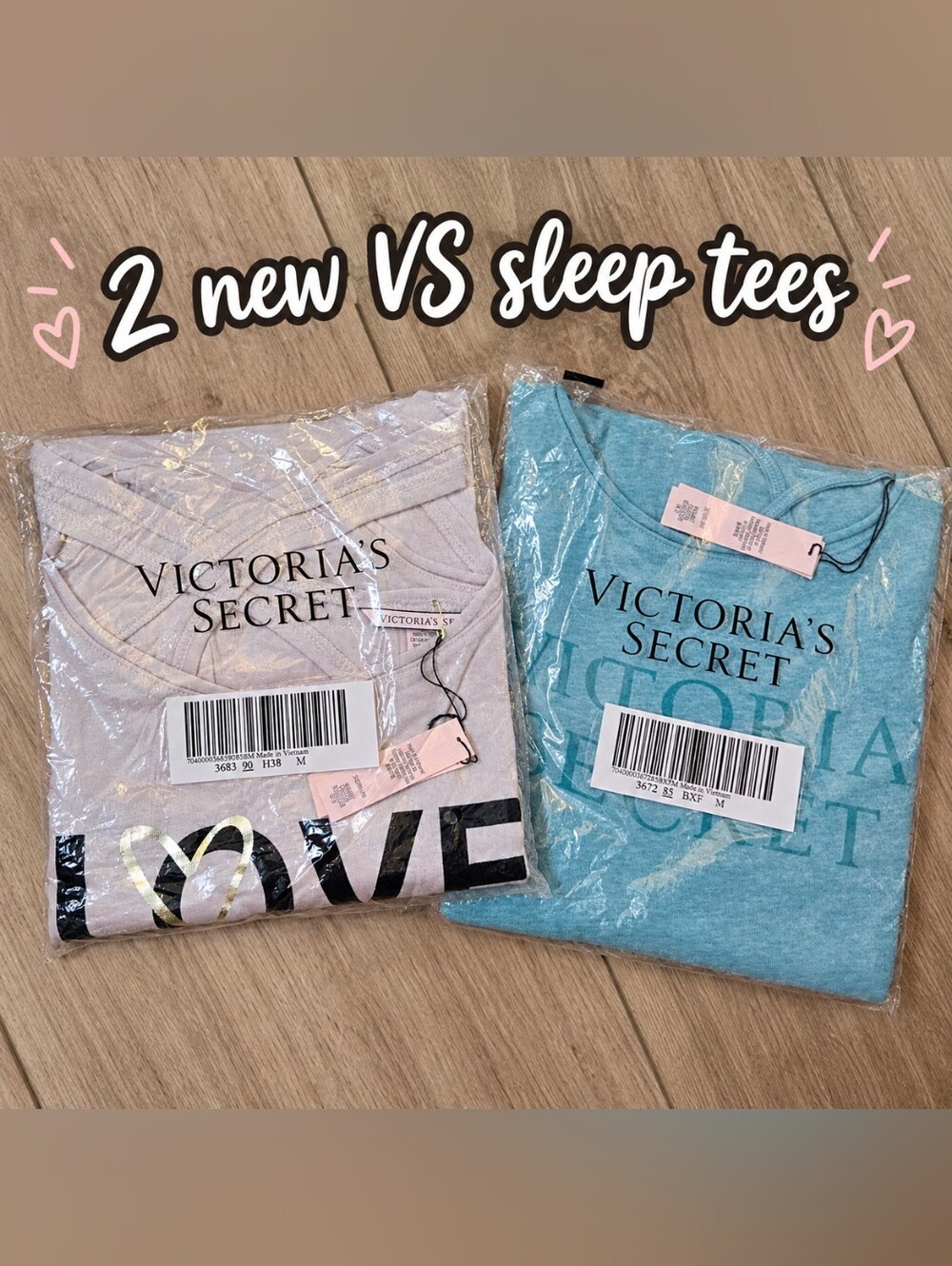2 NWT Victoria's Secret Sleep Tees Nightgowns Pink Blue Medium